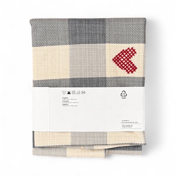 IKEA MAVINN Gray Check Embroidered Heart Pillow Cover 16" x 23" - Picture 2 of 2